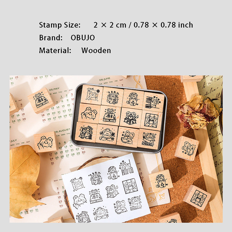12 Pcs Bear Wooden Stamps Kit XFXW