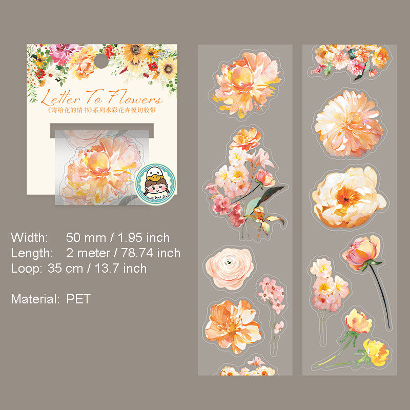 1 Roll Watercolor Flower PET Stickers Tape JGHQS