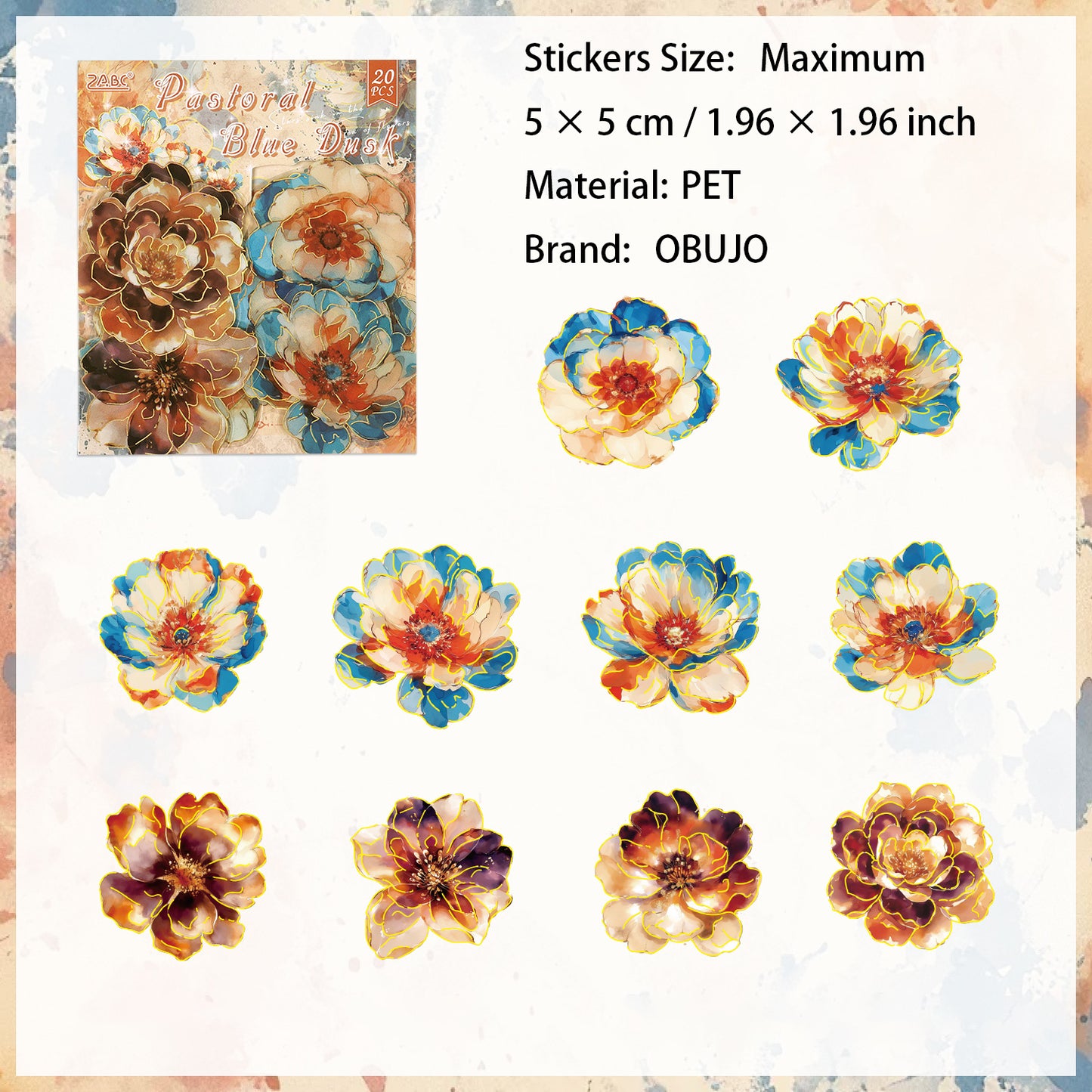20 Pcs Gold Foil PET Flower Stickers XCHH