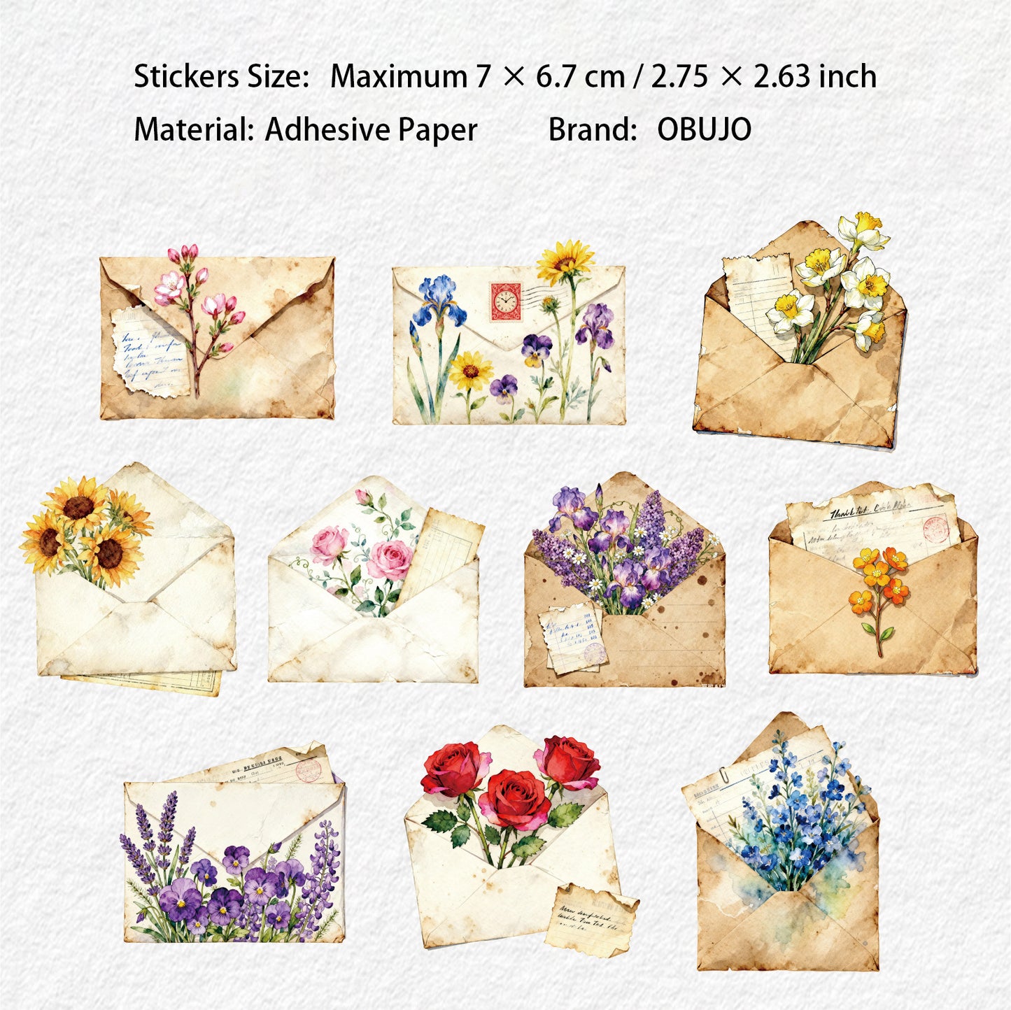 10 Pcs Envelope Themed Stickers YFLX