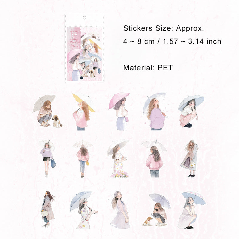30 Pcs Rainy and Girl PET Stickers YZXQ