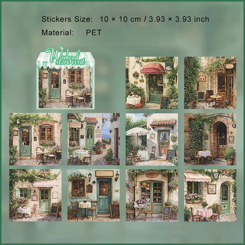 10 Pcs Vintage Shop Theme PET Stickers ZMTD