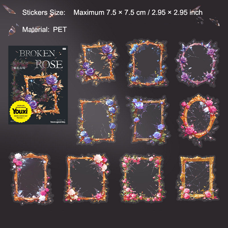 10 Pcs Rose Frame PET Stickers PSMG
