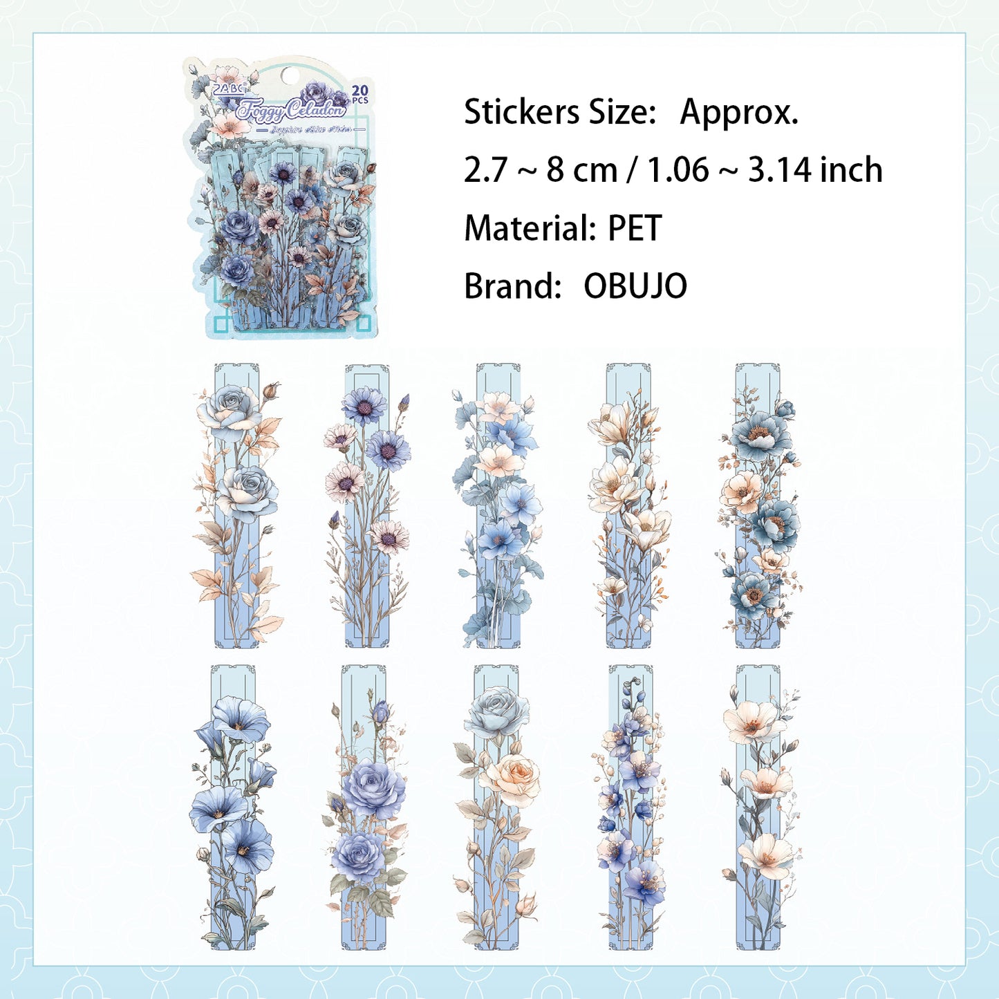 20 Pcs Floral PET Stickers CHJX