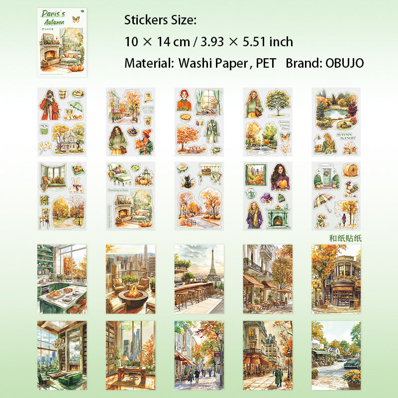 20 Sheets Autumn Paris Stickers Book BLDQT