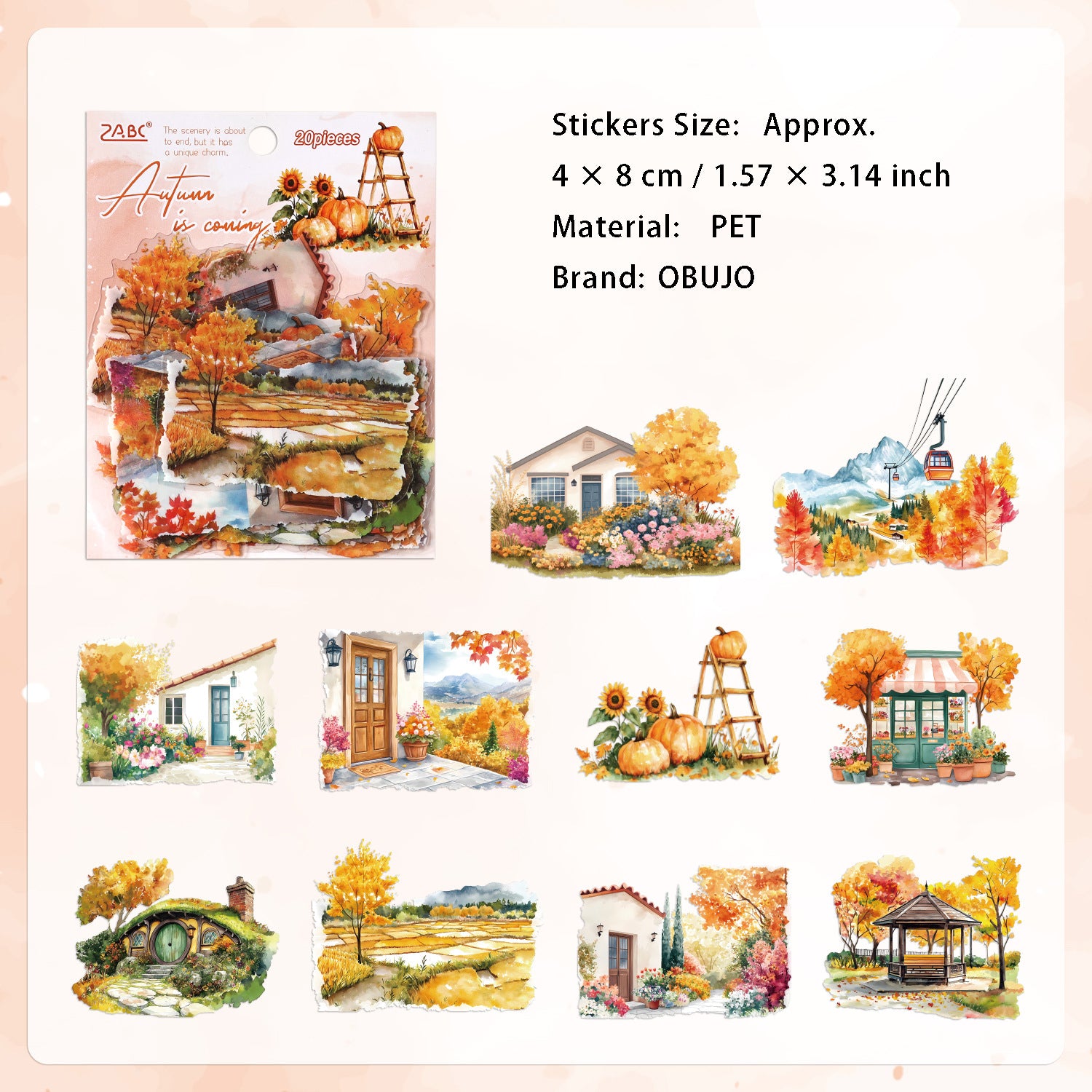 20 Pcs Travel Landscape PET Stickers SJXG
