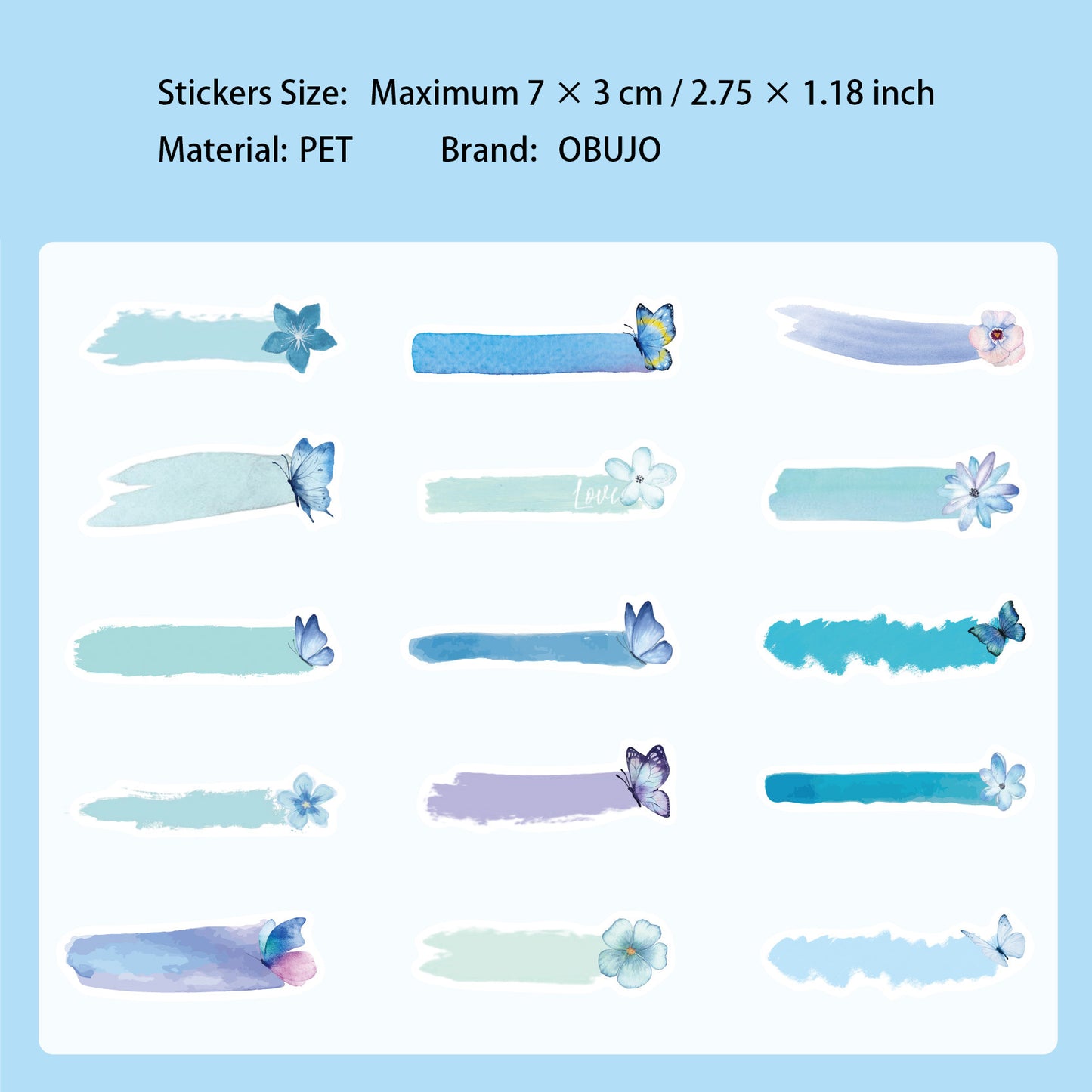 20 Pcs Watercolor Brush Paint PET Stickers HDSJ