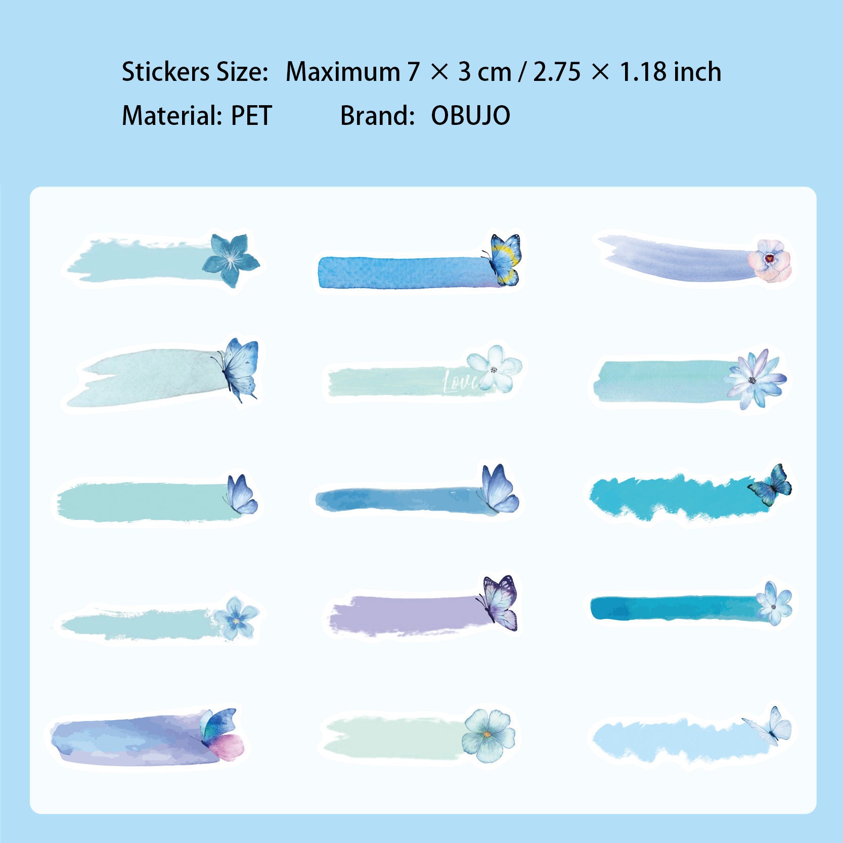 20 Pcs Watercolor Brush Paint PET Stickers HDSJ