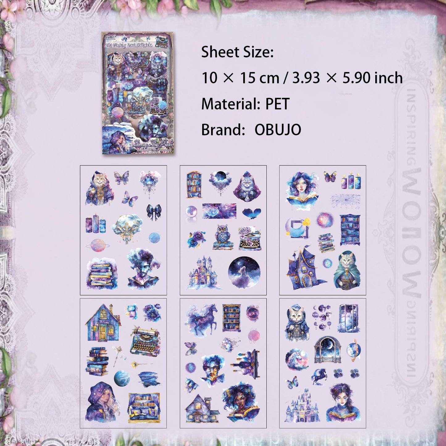 6 Sheets Vintage PET Stickers FSJC