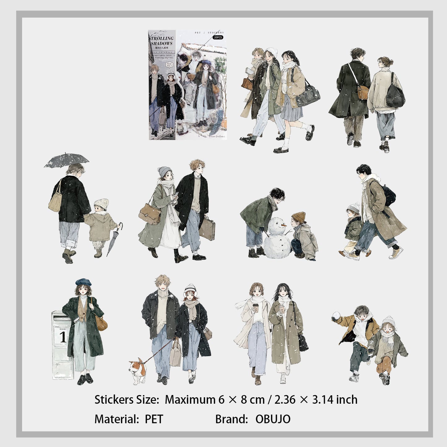 20 Pcs Passersby People PET Stickers YHRX