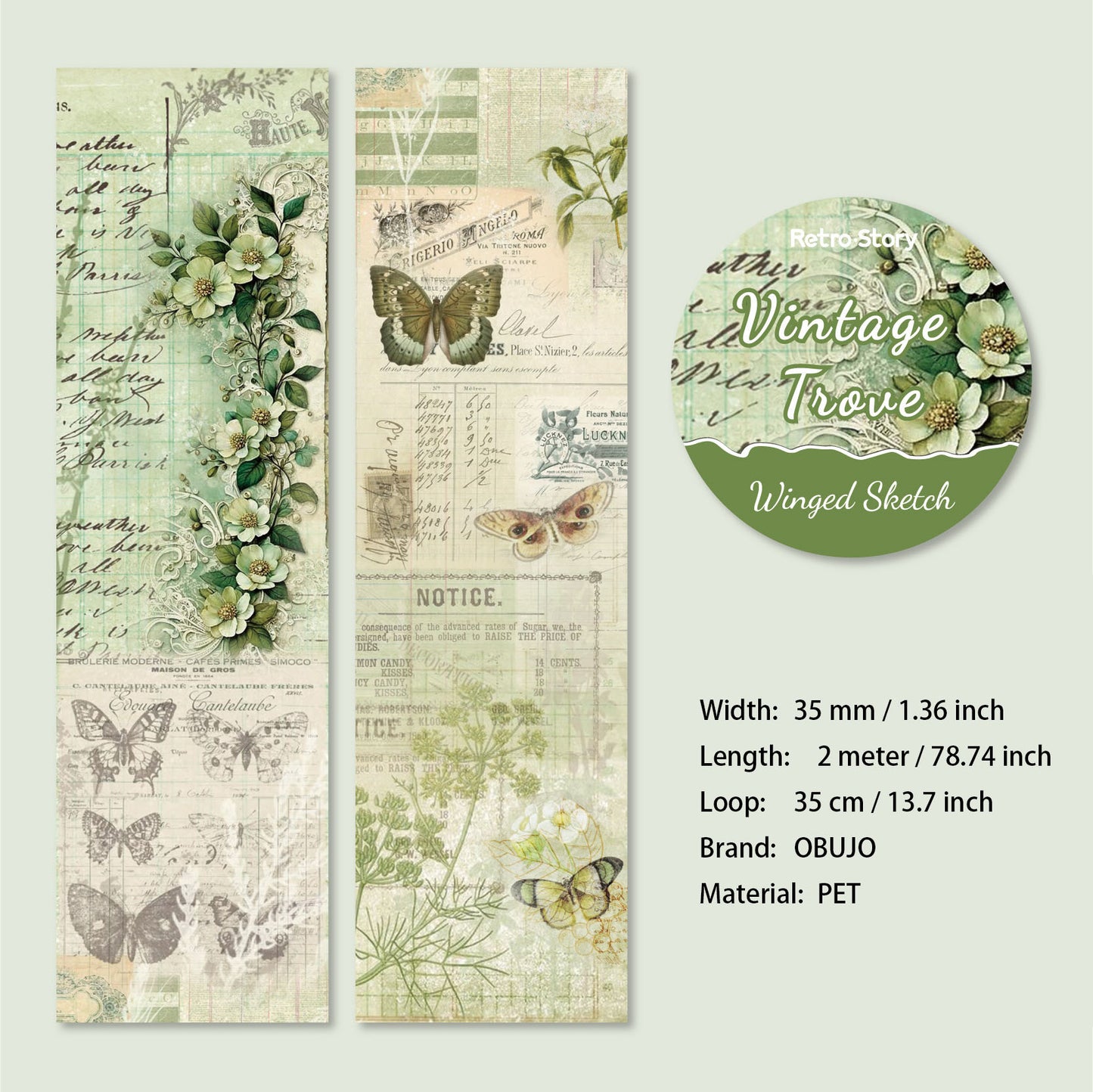 1 Roll Vintage Floral Washi Tape FGMC