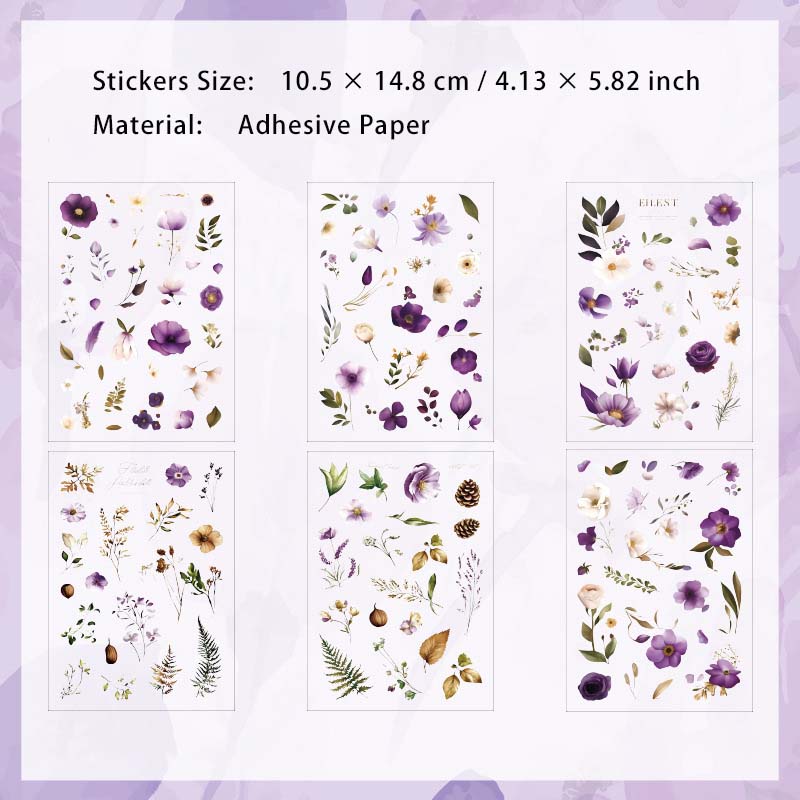 6 Sheets Botanical Plant Flower Stickers CHGY