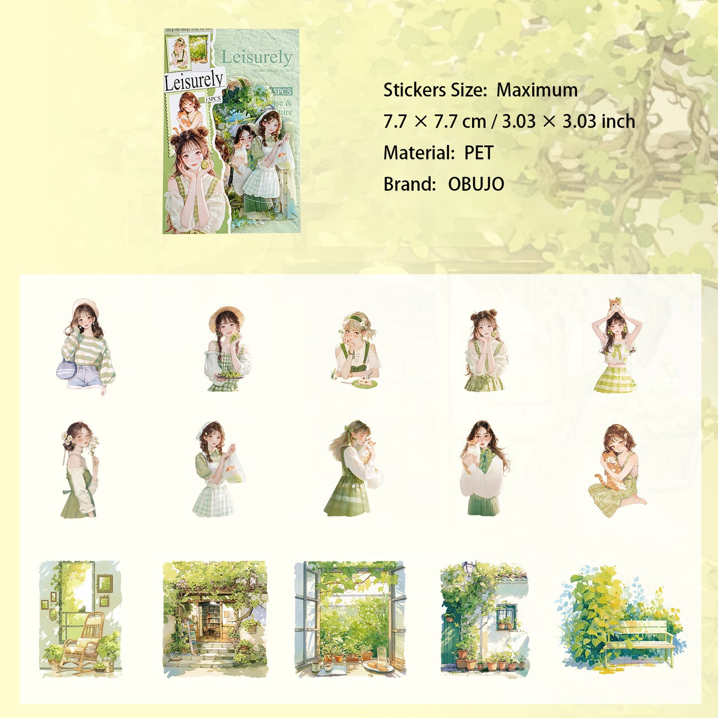 15 Pcs Cute Girl PET Stickers YRXQ