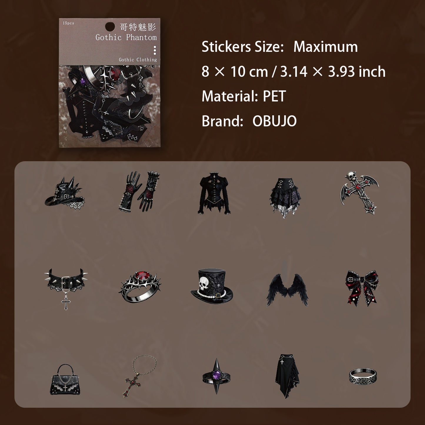 15 Pcs Gothic Dark  Magic PET Stickers GTMY