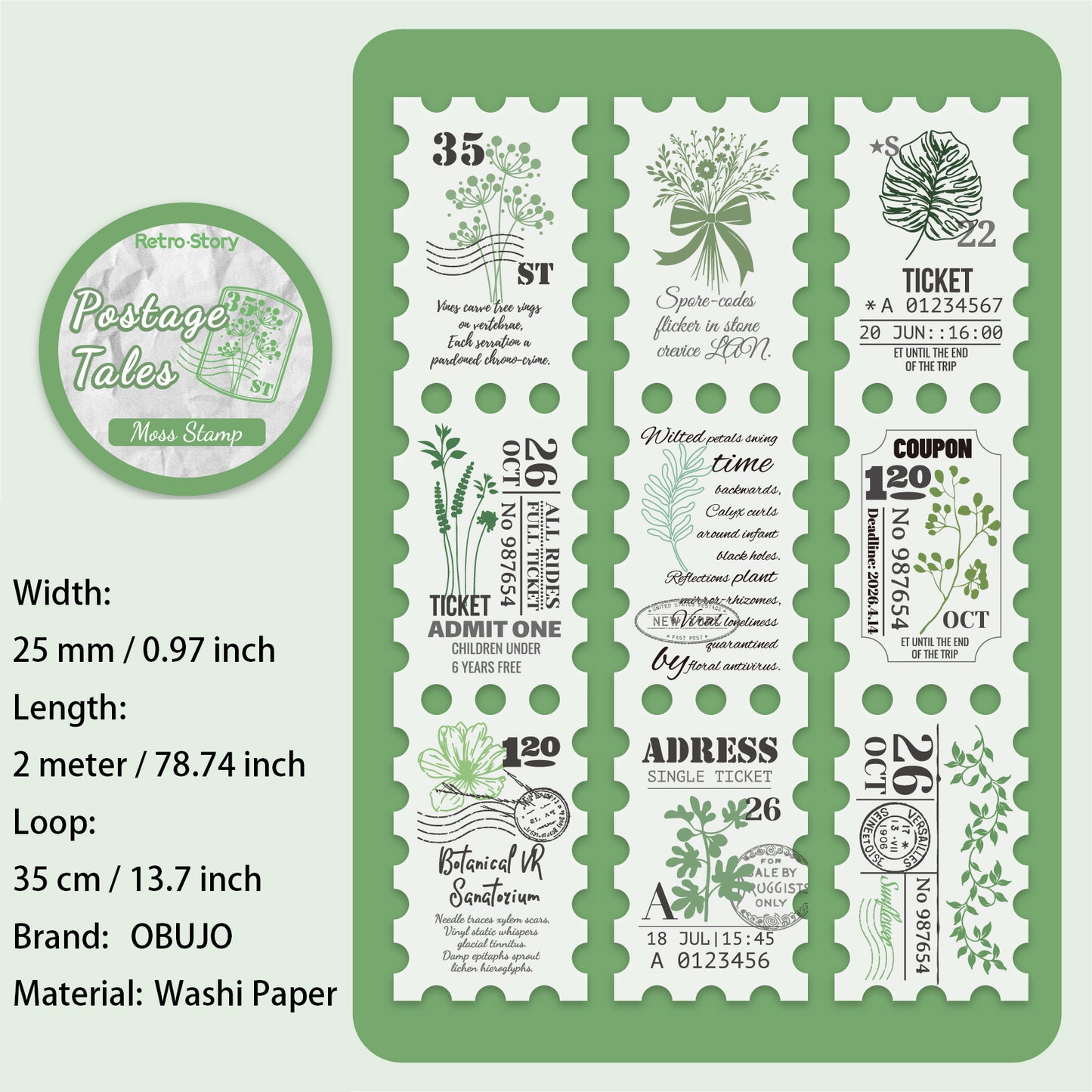 1 Roll Vintage Postage Stamp Stickers Tape YJTJ