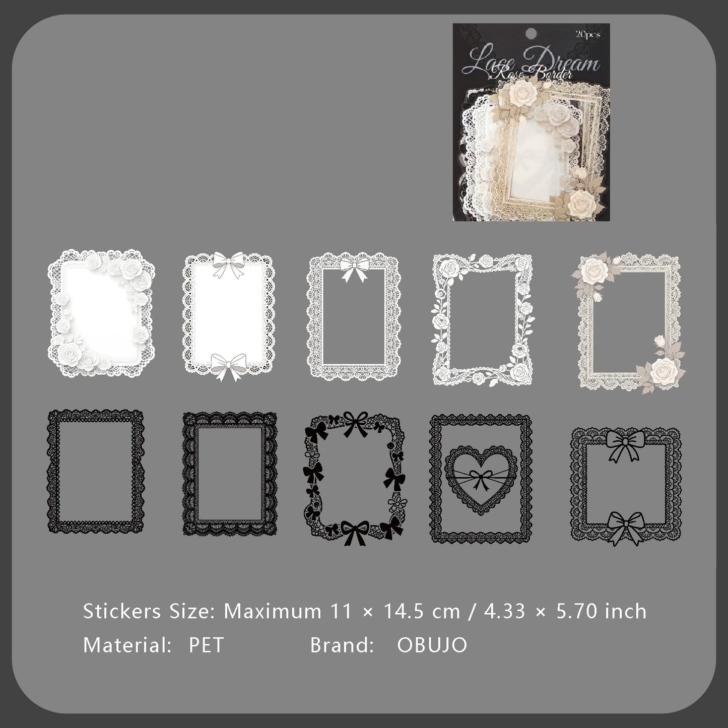 20 Pcs Lace Frame Corner PET Stickers LSQM