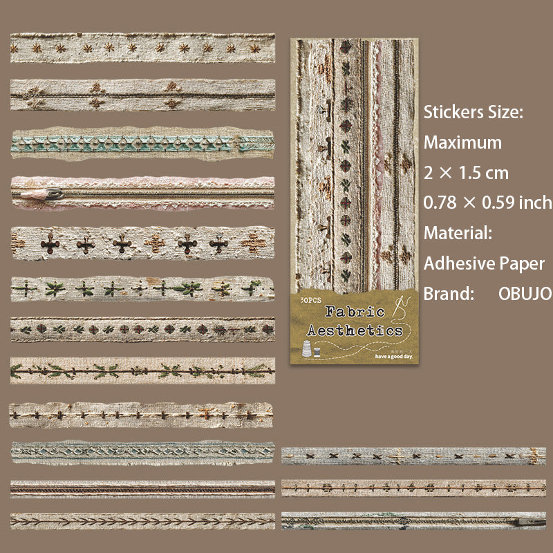 30 Pcs Fabric Themed Jouranl Stickers ZYMX