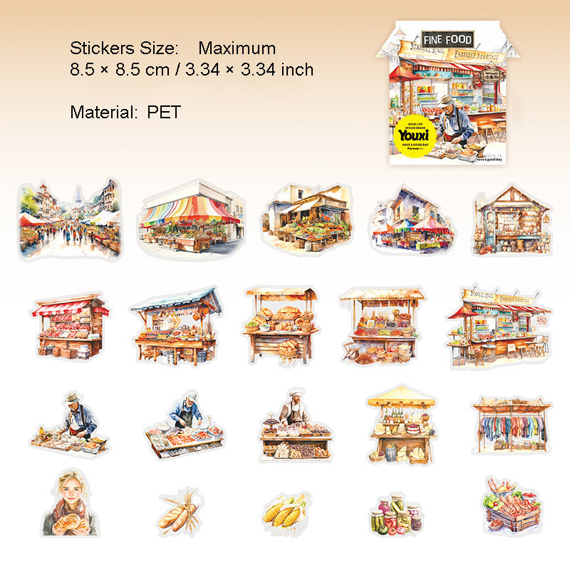 20 Pcs Stall Theme PET Stickers XJSXL