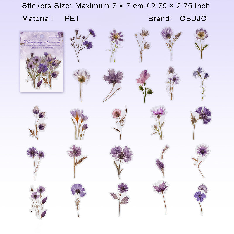 50 Pcs Pressed Flower PET Stickers LJDY