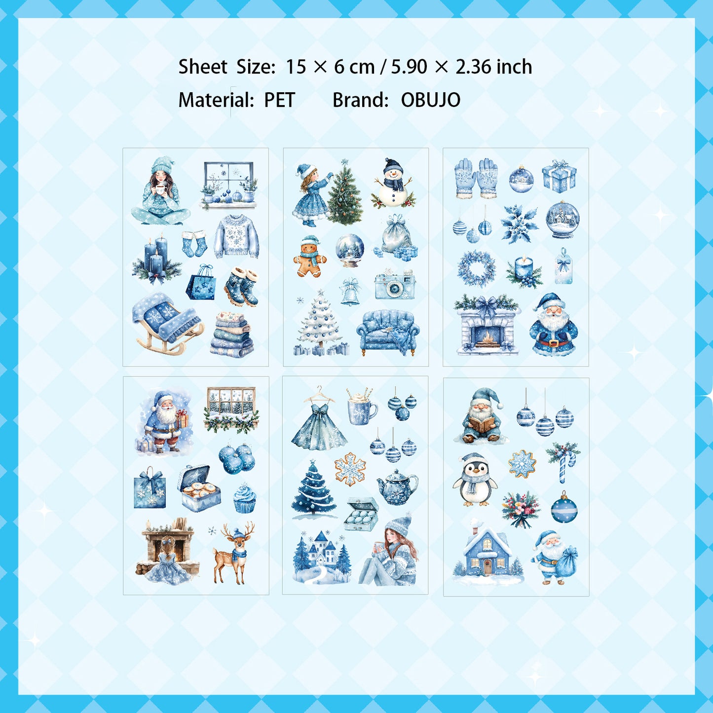 6 Sheets Snow Christmas PET Stickers XYSG
