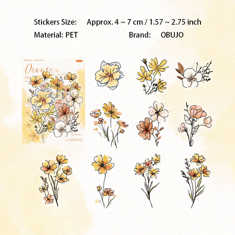 20 Pcs Watercolor Flower PET Stickers FHRM