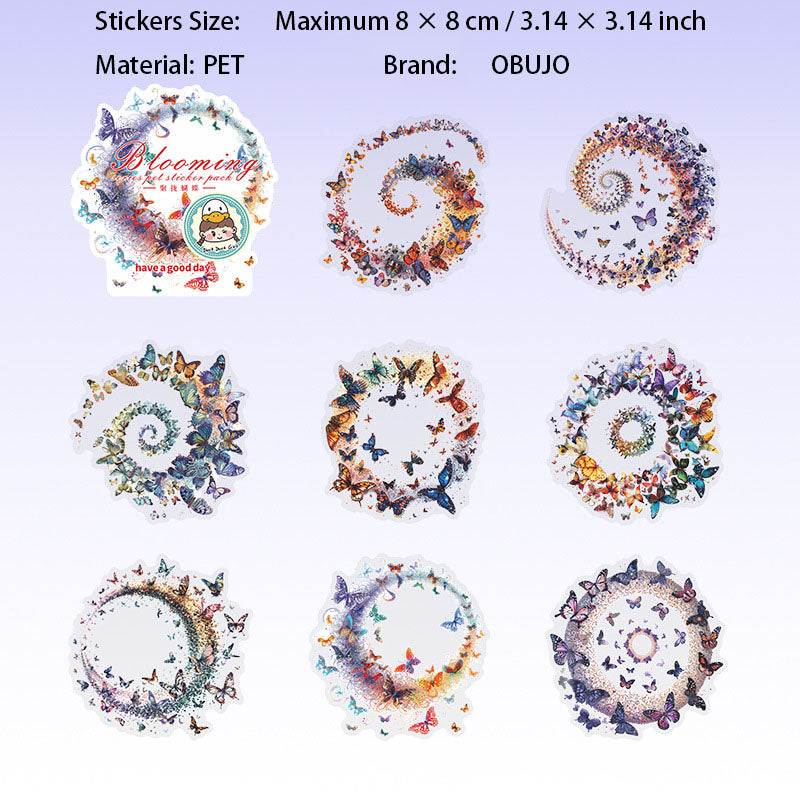 8 Pcs Blooming Flowers Leaf PET Stickers ZFXL