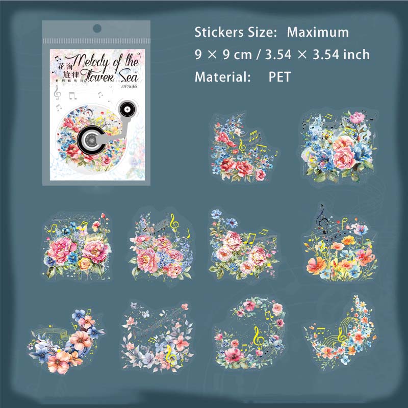 10 Pcs Music Flower PET Stickers HHXL