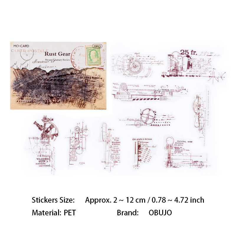 20 Pcs Vintage Steam Age PET Stickers ZQSJ