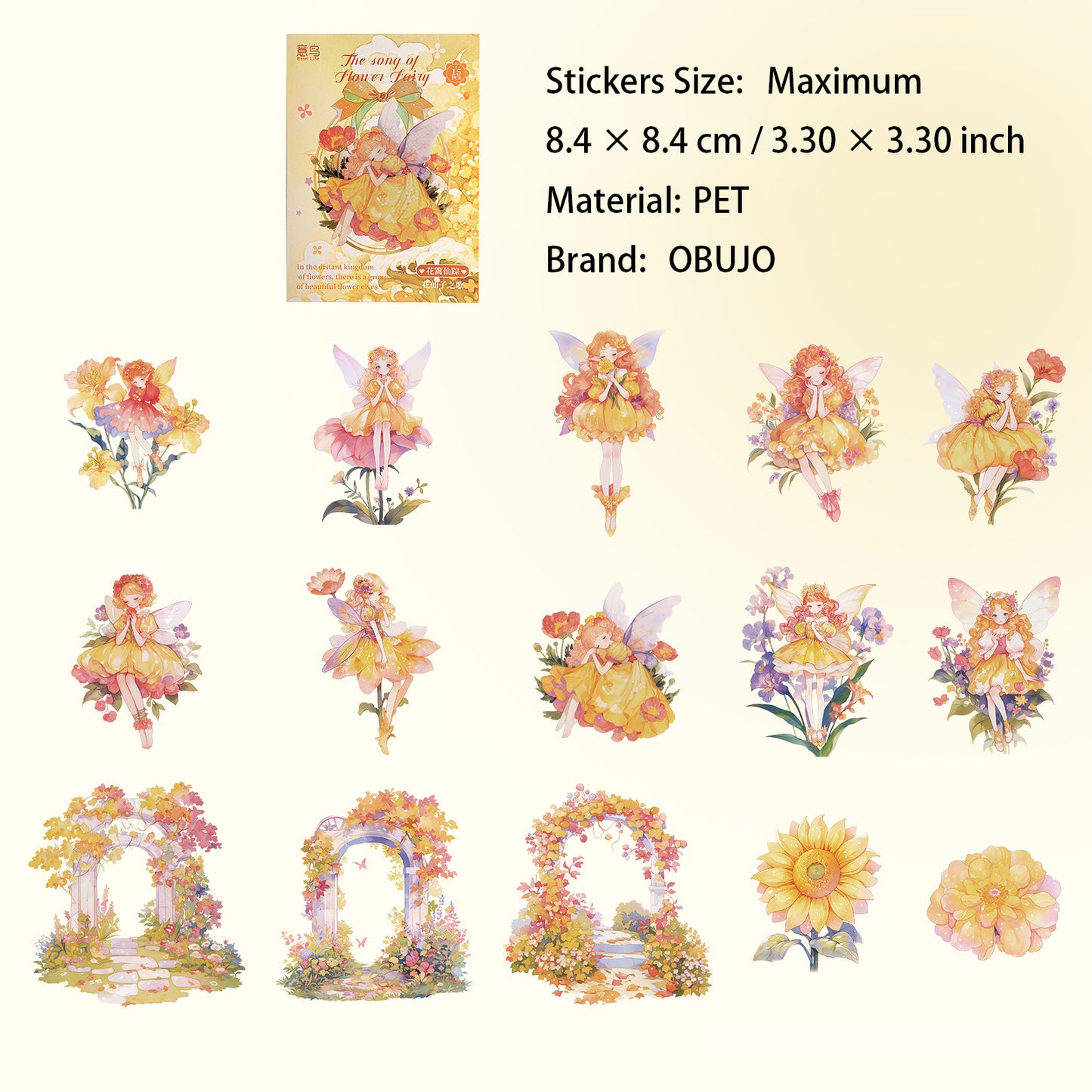 15 Pcs Flower Fairy PET Stickers HXZZG