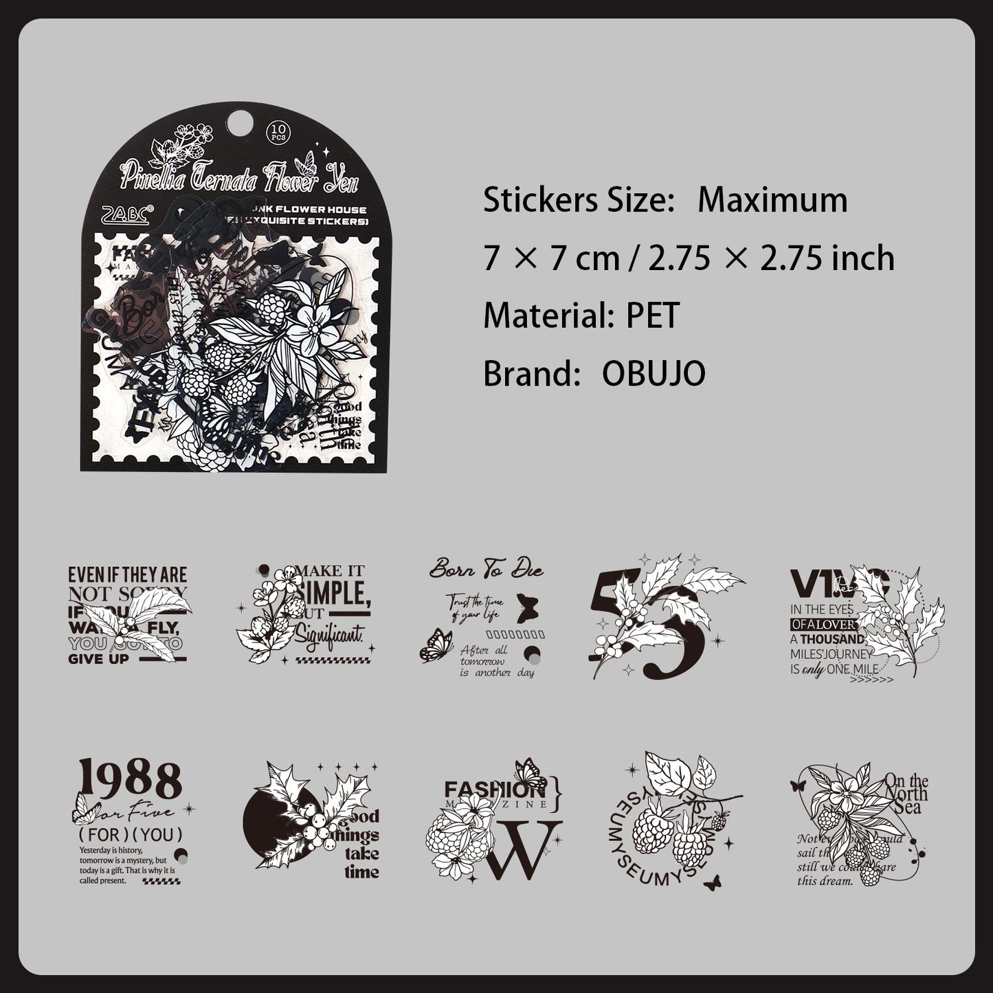 10 Pcs Black White Collage PET Stickers MSHF