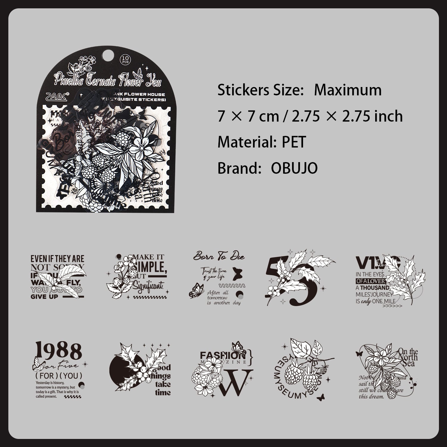 10 Pcs Black White Collage PET Stickers MSHF
