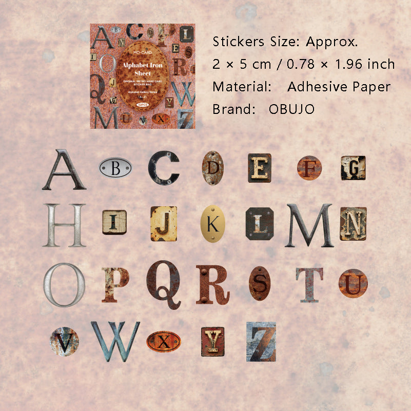 52 Pcs Vintage Alphabet Letter Stickers ZMCLS