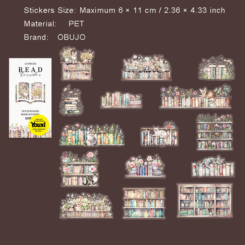 15 Pcs Book Shelf PET Stickers YDCL