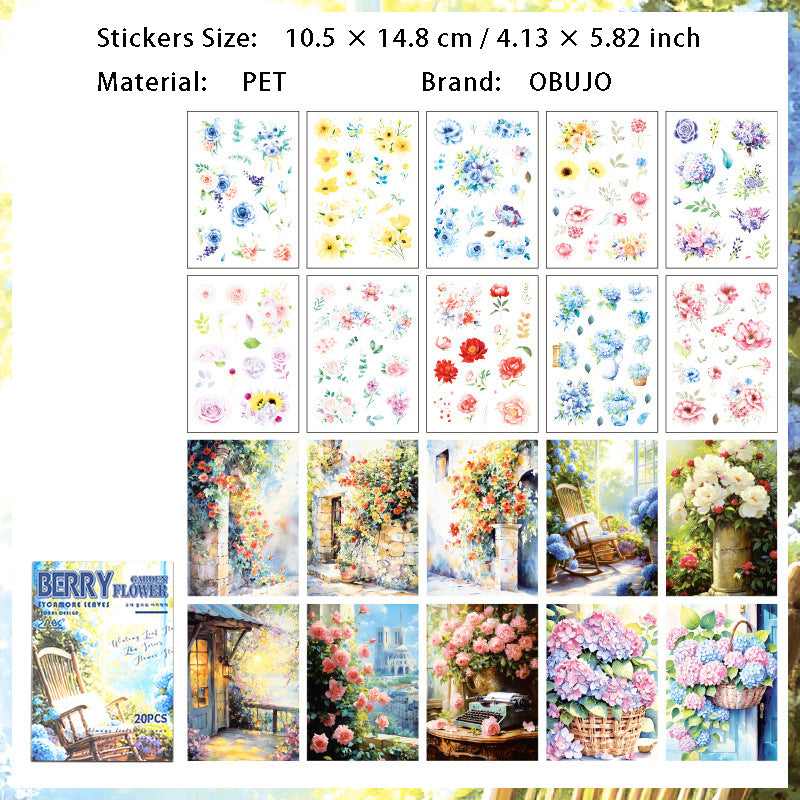 20 Sheets Flower PET Stickers Book WYHZ