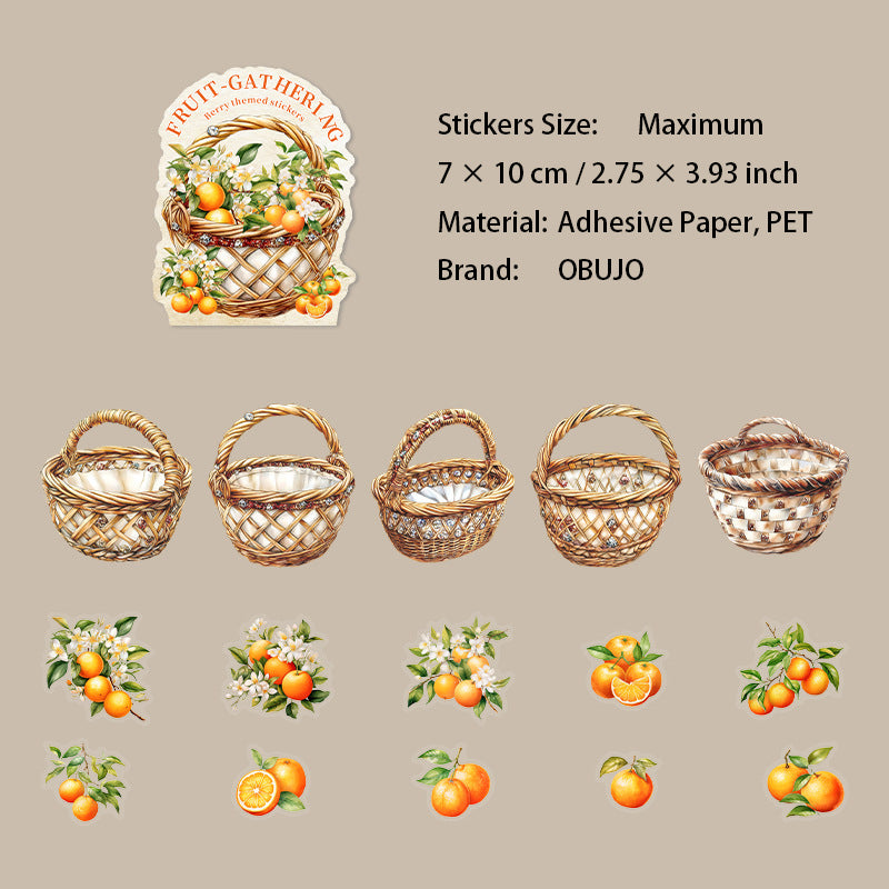 15 Pcs Fruit and Basket PET Stickers CGJXL