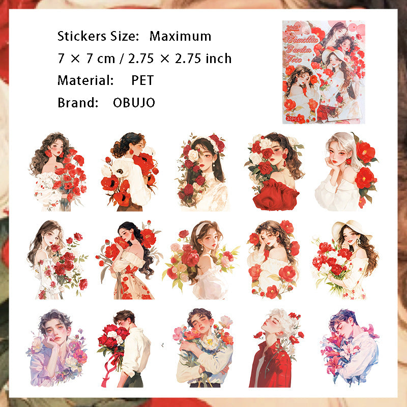 30 Pcs Flower Girl PET Stickers CYQG