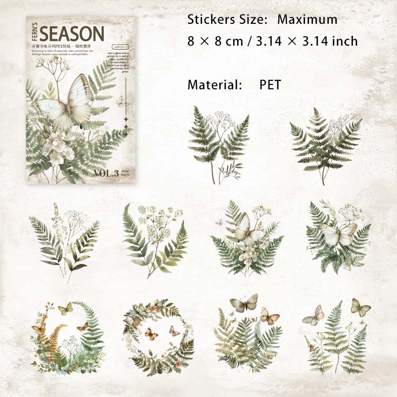 20 Pcs Green Plants Ferns PET Stickers QJCJ