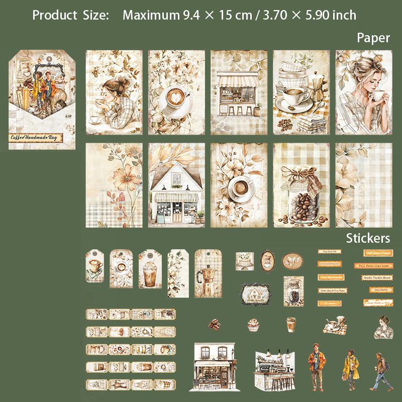 45 Pcs Coffee Themed Journal Paper and Stickers Kit KFSZB