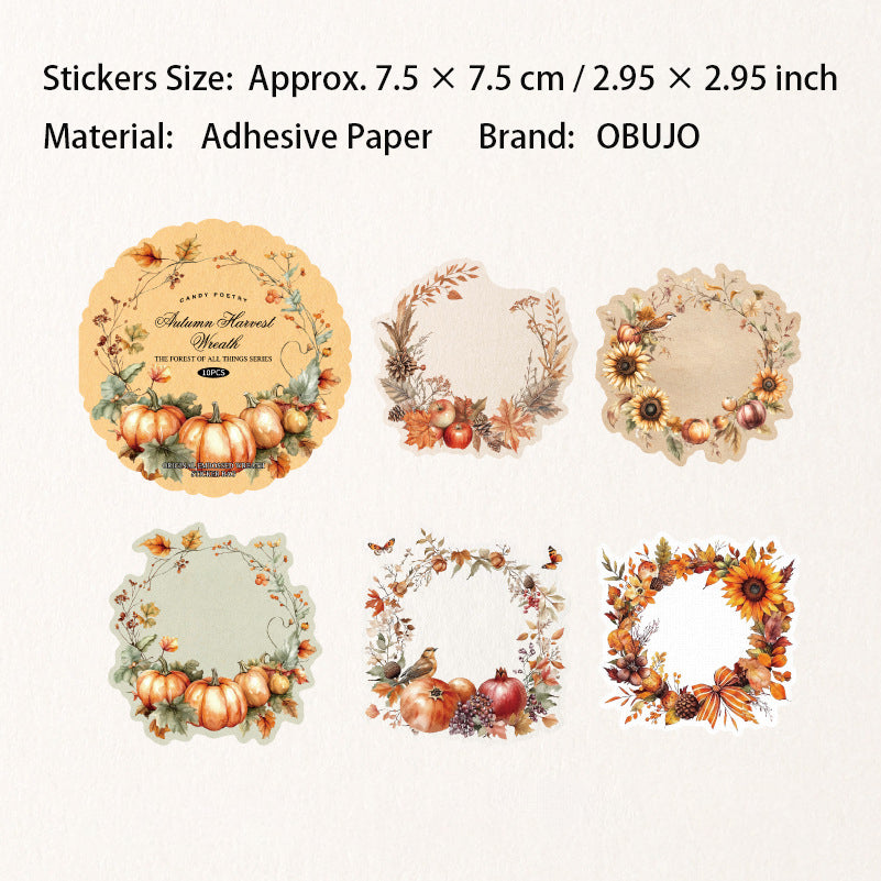 10 Pcs Wreath Themed Embossed Stickers WWZS