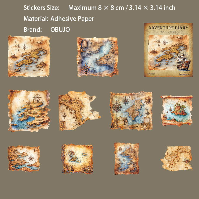 10 Pcs Vintage Map Journal Stickers TXRJ