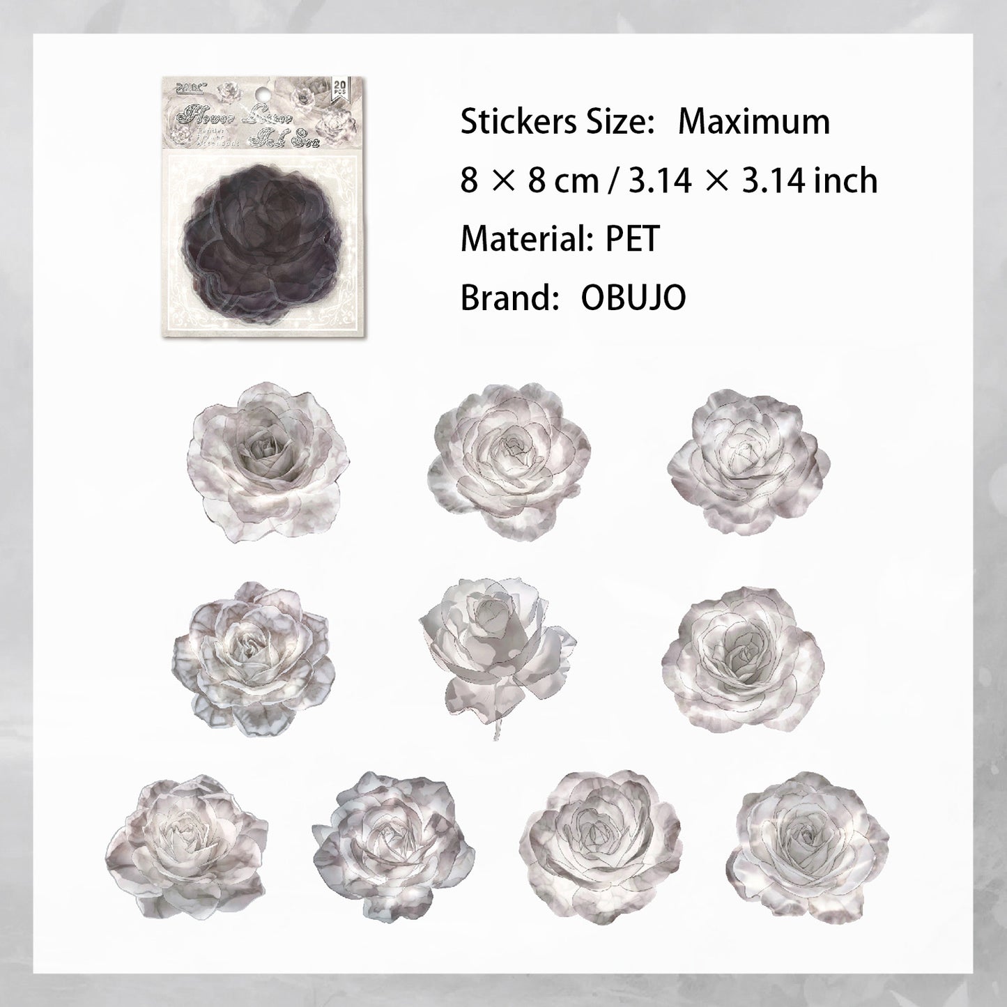 20 Pcs Watercolor Flower PET Stickers RQHS
