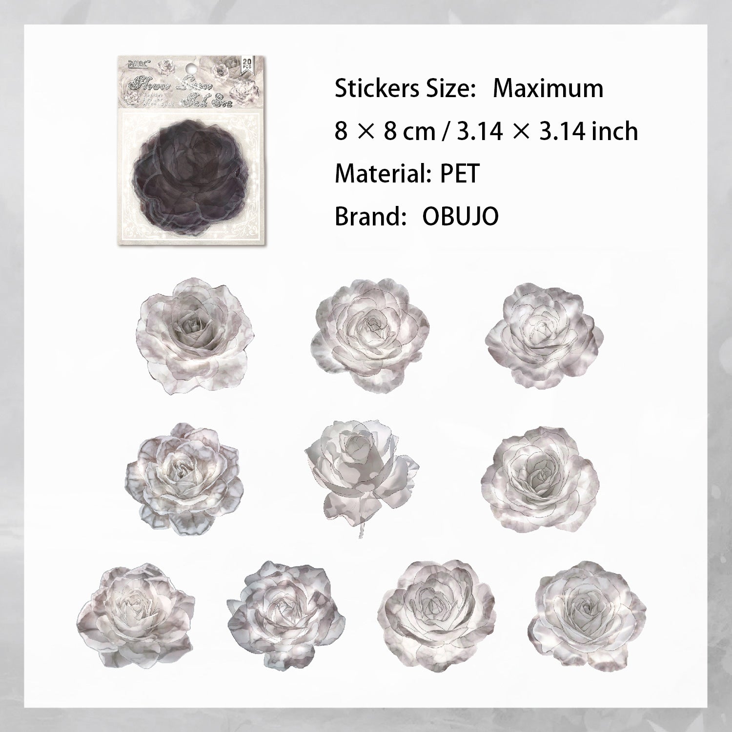 20 Pcs Watercolor Flower PET Stickers RQHS