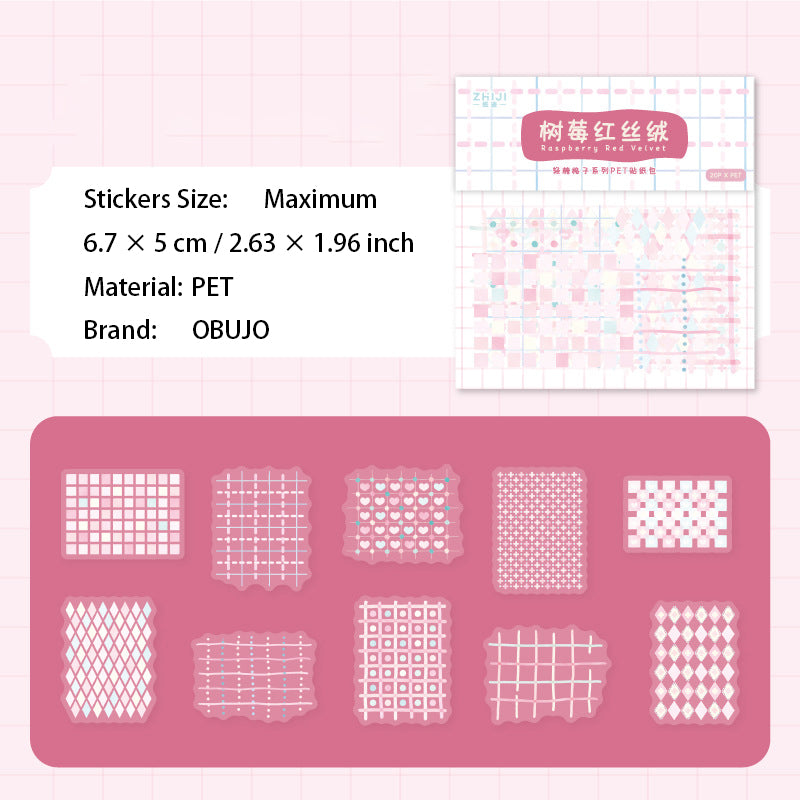 20 Pcs Grid Themed PET Stickers QTGZ