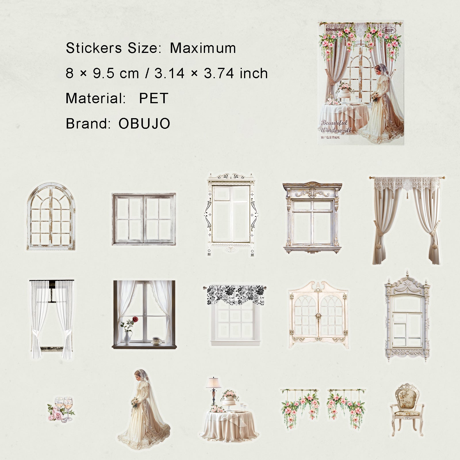 30 Pcs Vintage Window PET Stickers CJLY