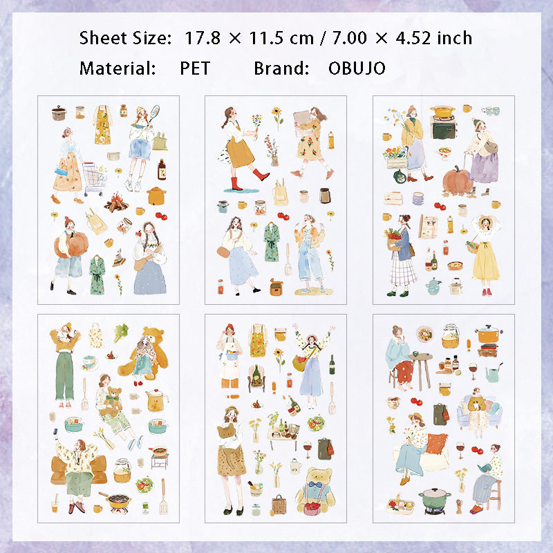 6 Sheets Seasonal Girl PET Stickers BFSG