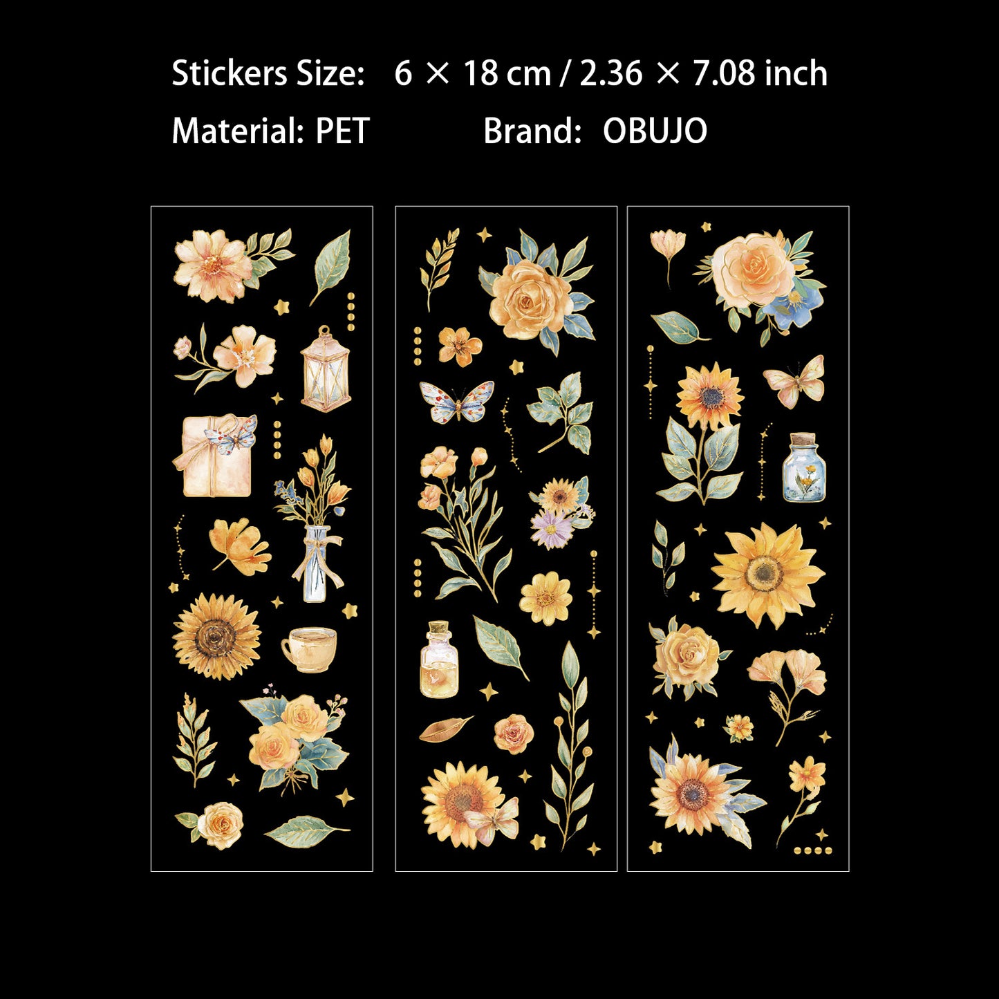 3 Sheets Gold Foil Vintage Flower Stickers WYJX