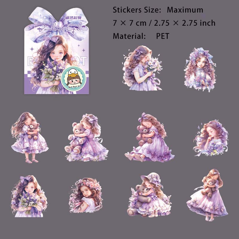 15 Pcs Glitter Bow Girl PET Stickers HDJNH