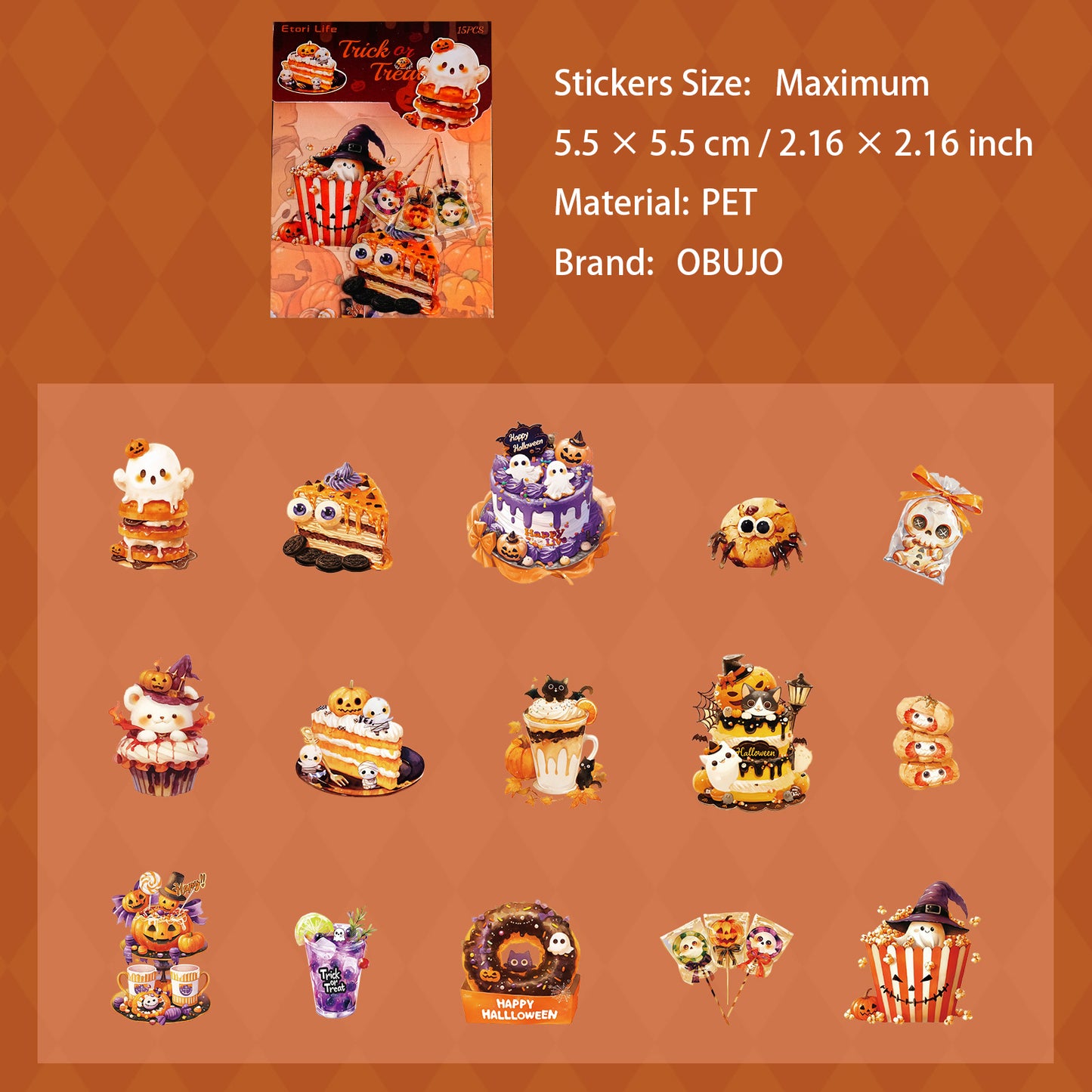 15 Pcs Christmas Halloween PET Stickers WSKH