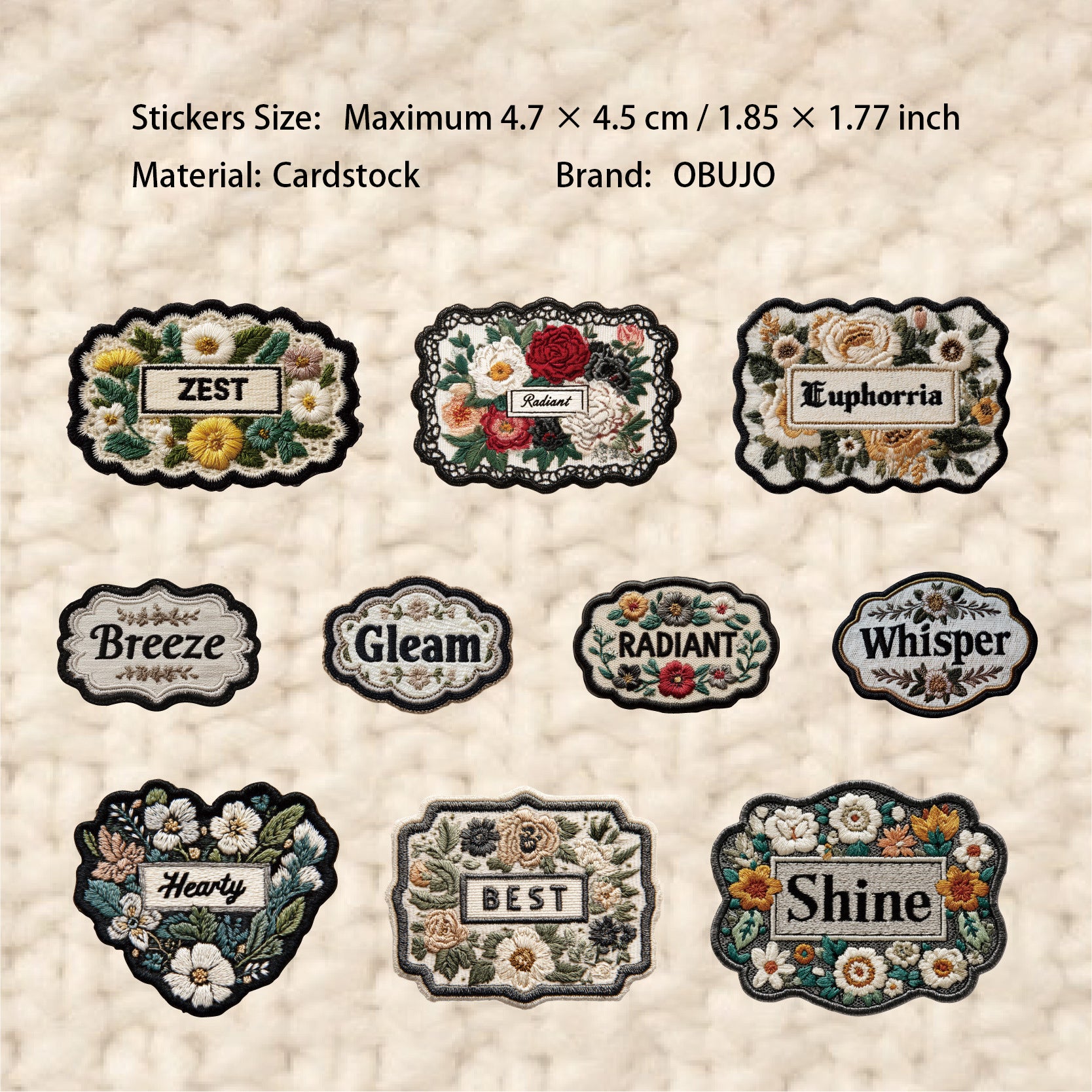 20 Pcs Embroidered Label Themed Cardstock Stickers BDXL