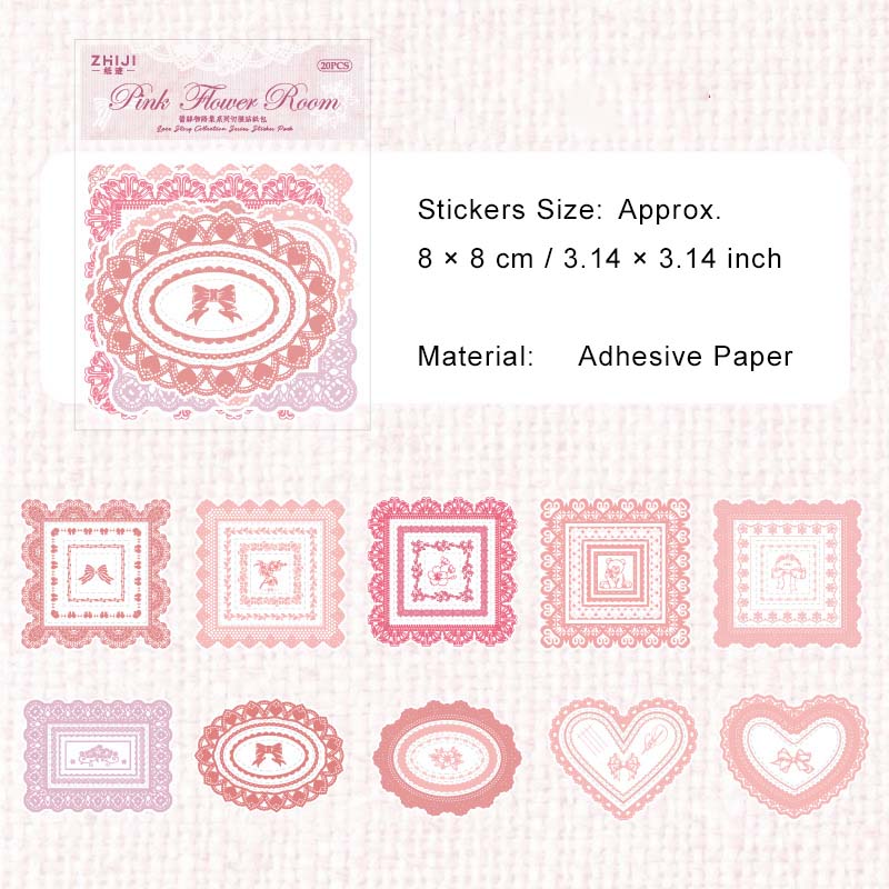 20 Pcs Heart Shape Lace Frame Stickers LSWYJ